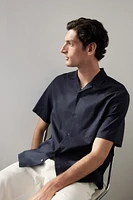 Regular-Fit Short-Sleeved Linen-Blend Shirt