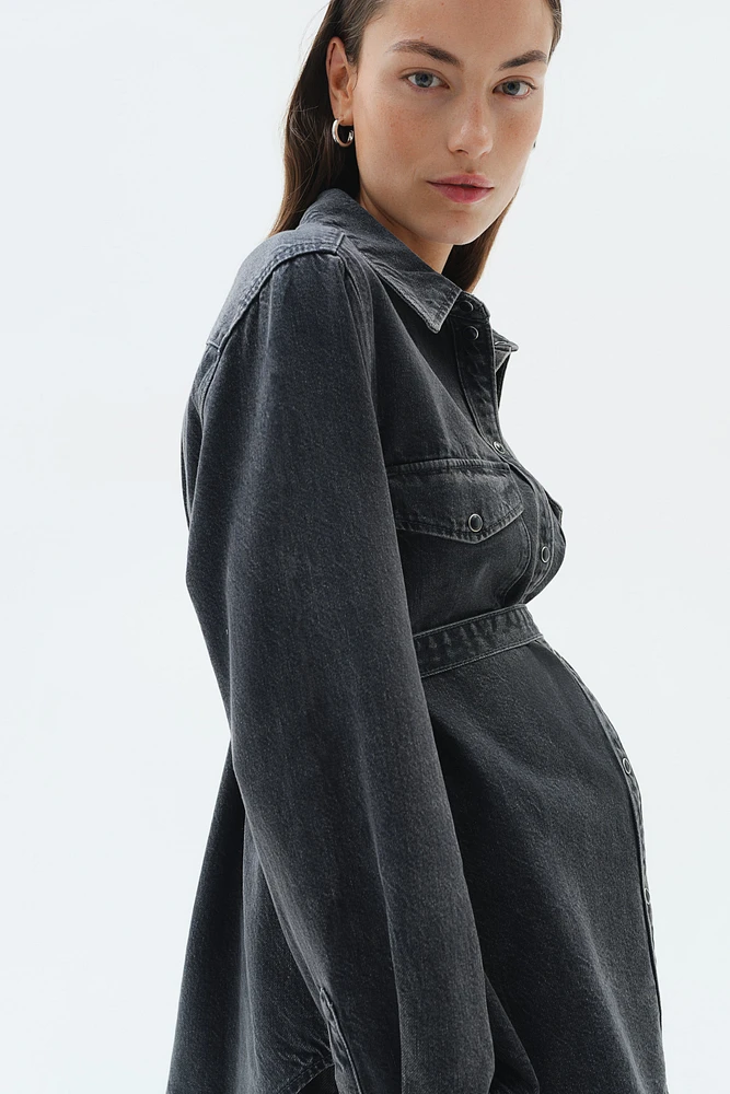 MAMA Tie-Belt Denim Shirt