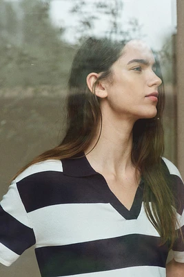 Oversized Fine-Knit Polo Shirt