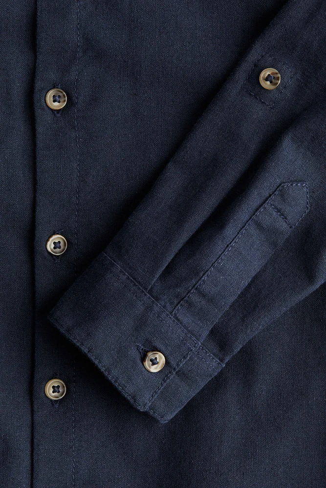 Chemise en lin mélangé avec col sans rabat