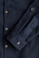 Linen-Blend Band Collar Shirt