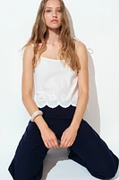 Foldover-Waist Linen-Blend Pants