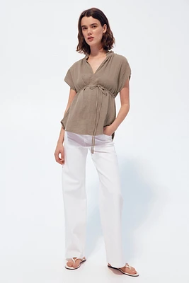MAMA Tie-Belt Muslin Blouse