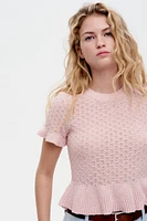 Ruffle-Trimmed Pointelle-Knit Top