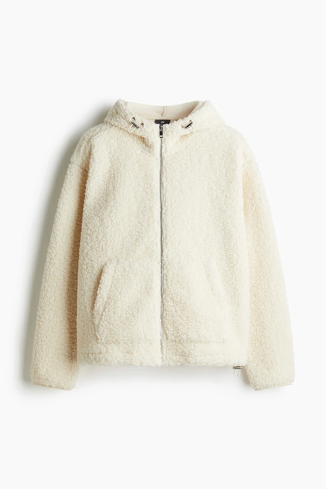 Loose Fit Hooded Teddy Fleece Jacket