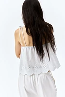 Embroidered Top with Tie Shoulder Straps