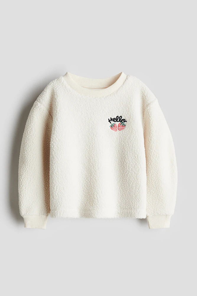 Embroidered Teddy Fleece Sweatshirt