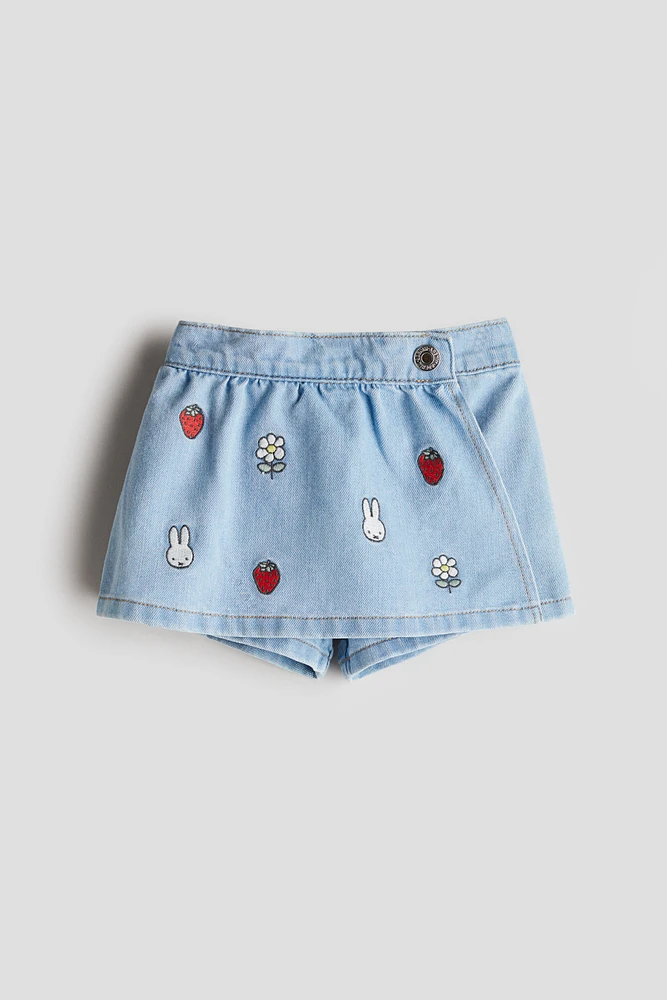 Jupe-short en denim avec détails brodés