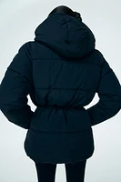 Oversized drawstring-waist puffer jacket