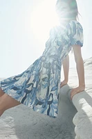 Smocked-Bodice Crinkled Dress