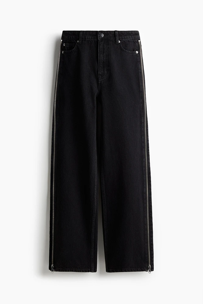 Zip-detail denim trousers