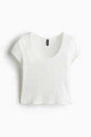 Picot-trimmed ribbed T-shirt