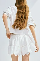 Drawstring Shorts with Eyelet Embroidery