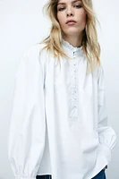 Frilled-collar cotton blouse