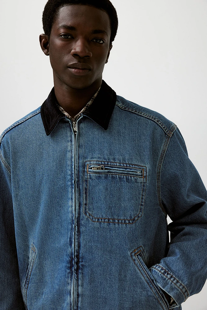 Veste Coupe Classique en denim avec col côtelé