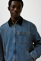 Regular Fit Denim Jacket with Corduroy Collar