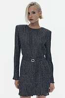 Shoulder-Pad Plissé Dress