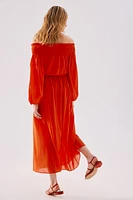 Robe épaules nues à encolure avec smocks