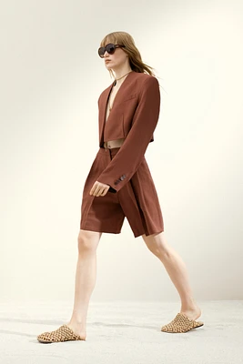 Cropped Linen-Blend Blazer
