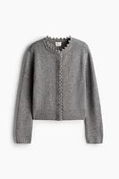 Bead-Embellished Rib-Knit Cardigan