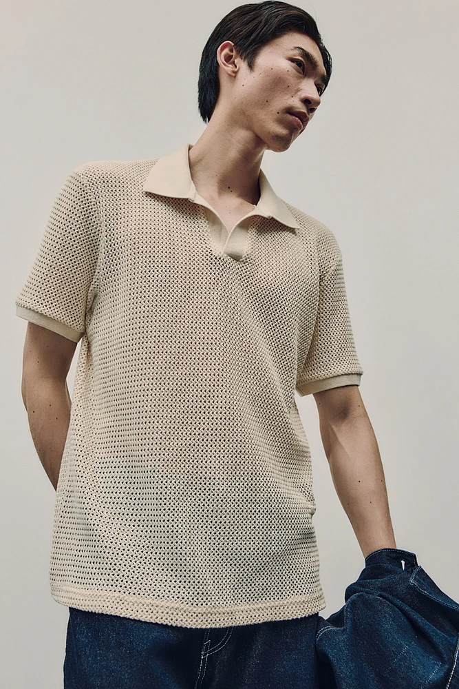 Regular Fit Crochet-Look Polo Shirt