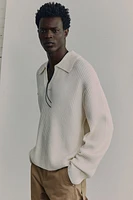 Rib-knit polo jumper