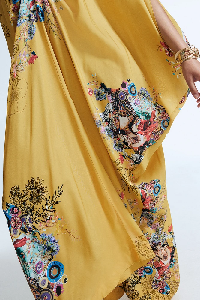 Silk-Blend Floral-Motif Kaftan Dress