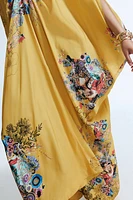 Silk-Blend Floral-Motif Kaftan Dress