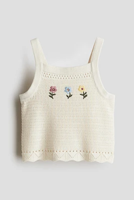 Embroidered-Motif Cotton-Knit Top