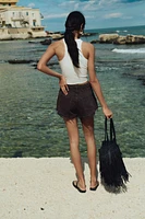 Frayed-Edge Denim Shorts
