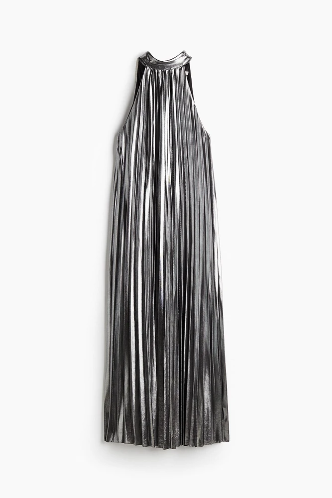 Pleated Tie-Neck Dress