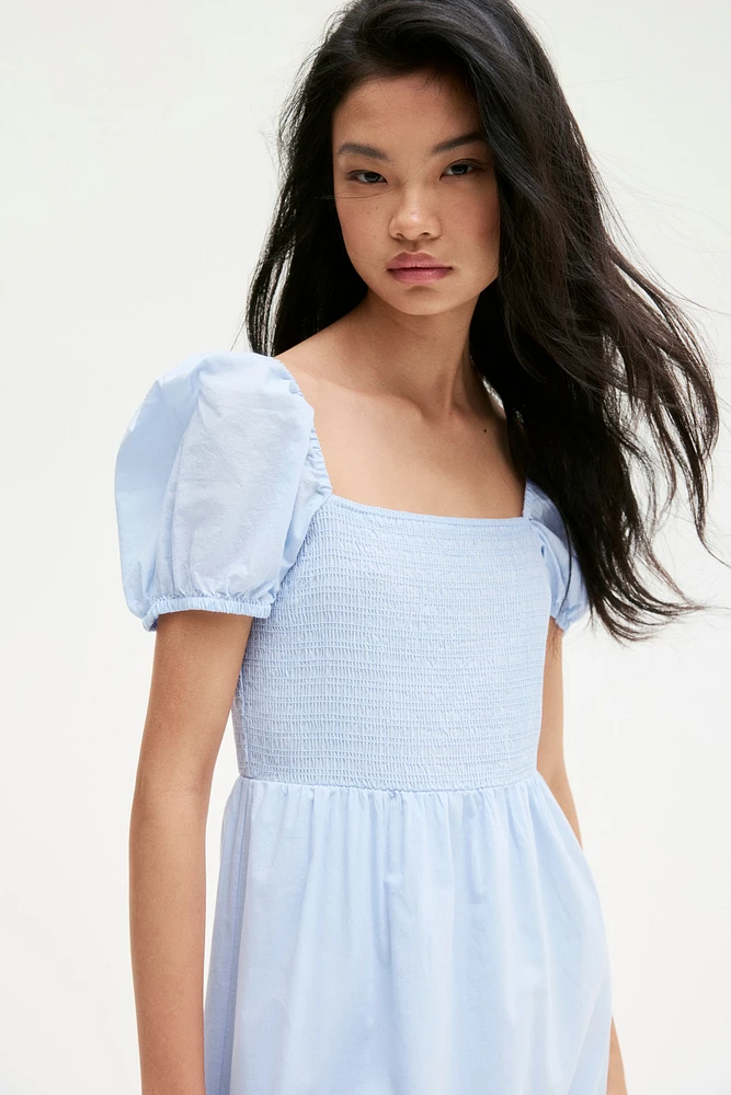 Puff-Sleeved Cotton Dress