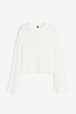 Ruffle-trimmed Pointelle-knit Sweater