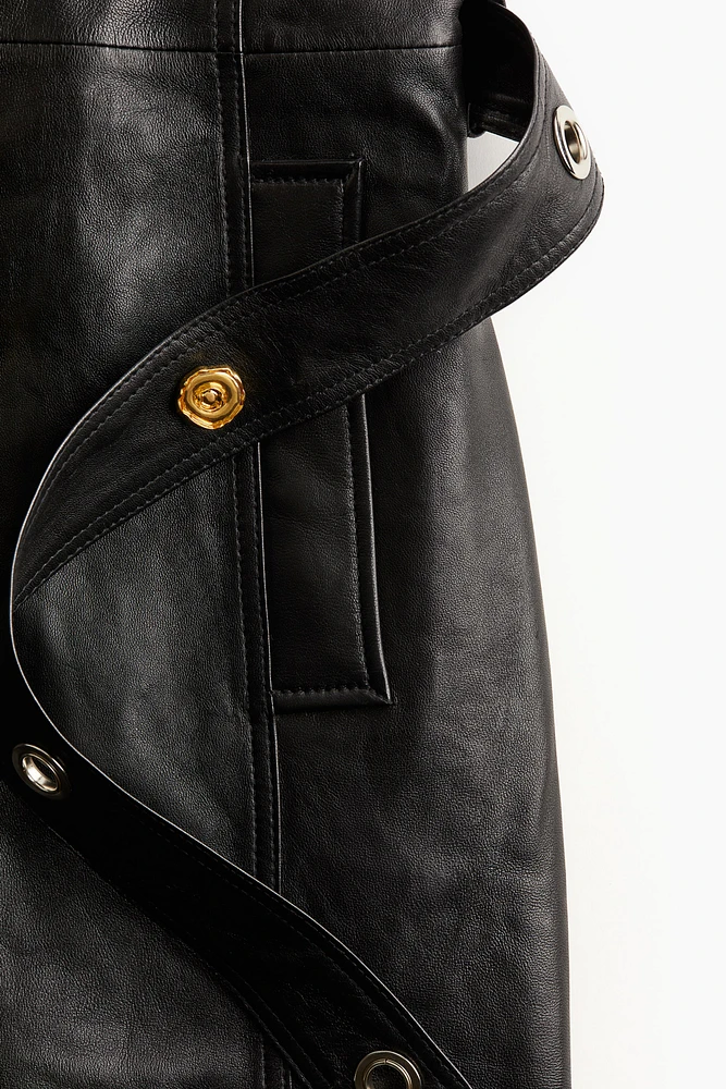 Statement-Button Leather Coat