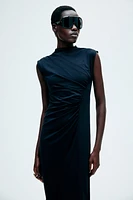 Draped Mock Turtleneck Dress