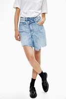 Denim Skirt with Wrapover Waistband