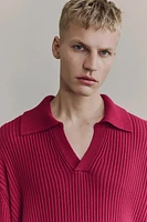 Rib-Knit Polo Sweater