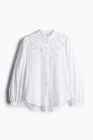 Linen-Blend Blouse with Eyelet Embroidery