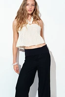 Foldover-Waist Linen-Blend Pants