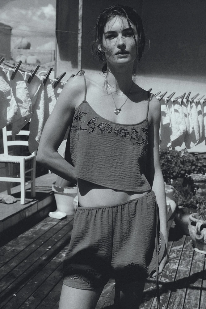 Beach Shorts with Eyelet Embroidery