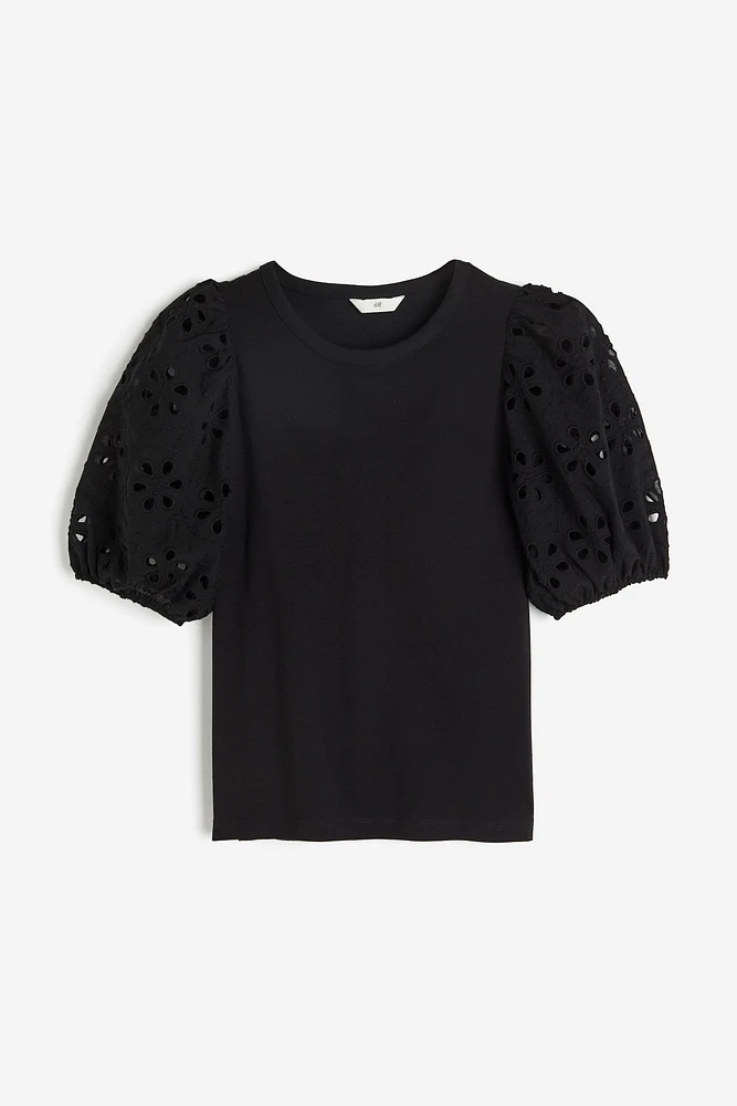 Top with Eyelet Embroidered Sleeves