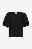 Top with Eyelet Embroidered Sleeves