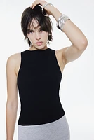 Rib-knit Cross-back Sleeveless Top