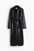 Statement-Button Leather Coat