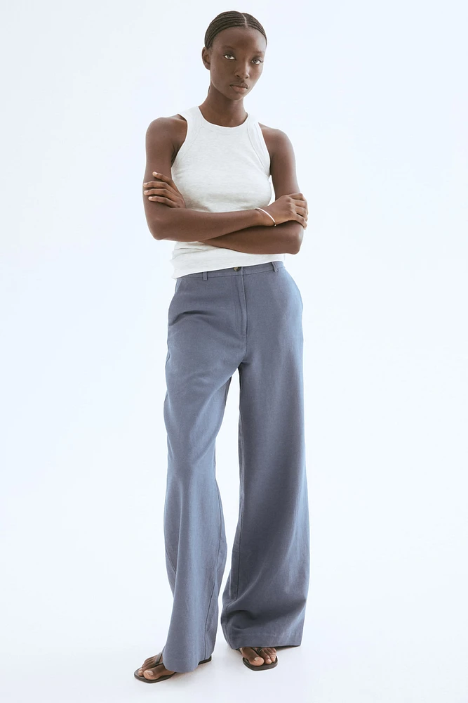 Wide-Leg Linen-Blend Pants