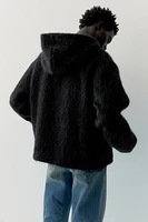 Fuzzy Wool-Blend Hooded Jacket