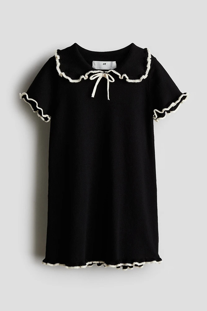 Ruffle-Trimmed Fine-Knit Dress