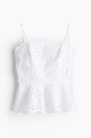 Eyelet-Embroidered Top with Tie Shoulder Straps