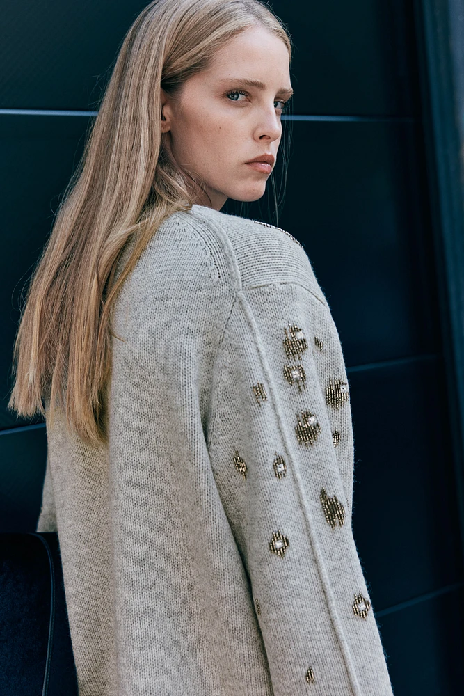 Bead-Embellished Wool Sweater