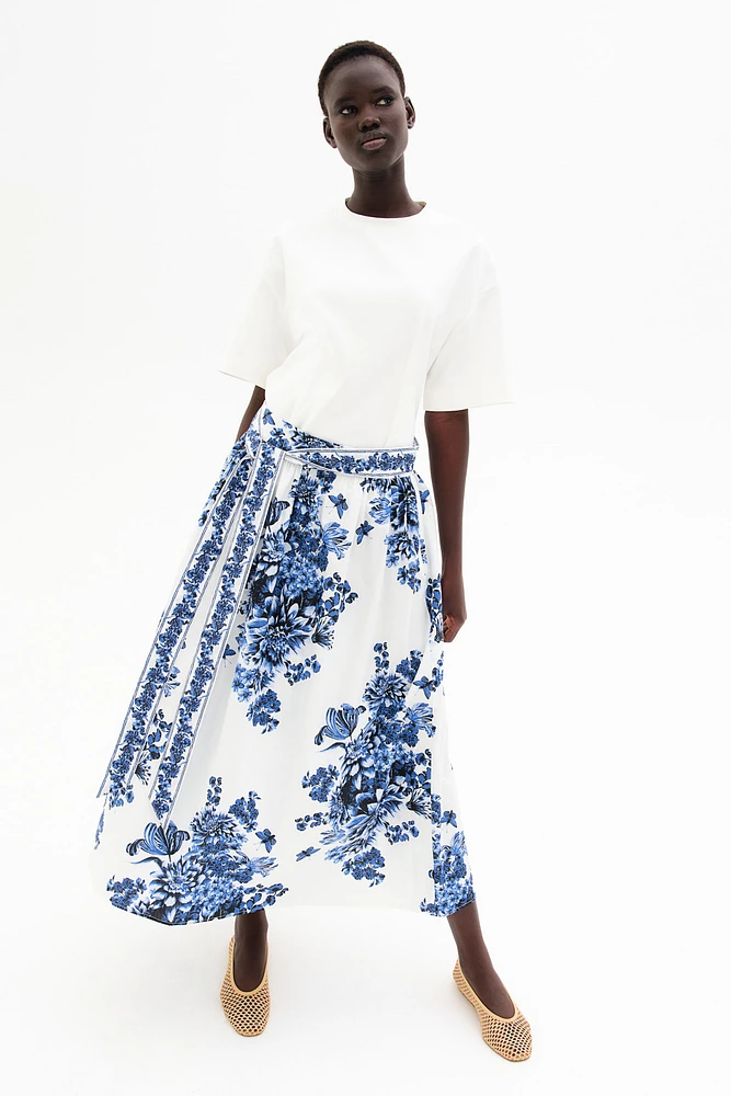 Tie-Detail Poplin Skirt